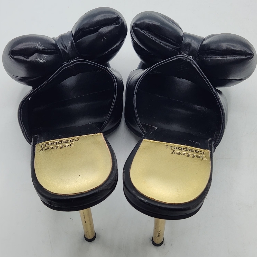 Jeffrey Campbell Bow-Down High Heel Slide Sandals In Black And Gold Size 7 - Picture 7 of 16